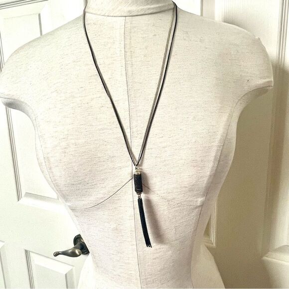 Charming Charlie black and gold tone tassel necklace - Picture 2 of 12